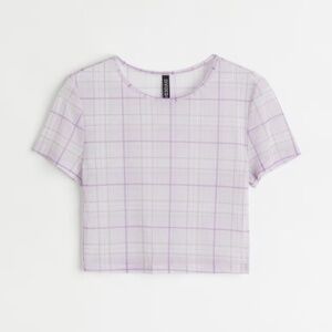DIVIDED Purple Plaid Sheer Crop Top | Lightweight Mesh Tee *